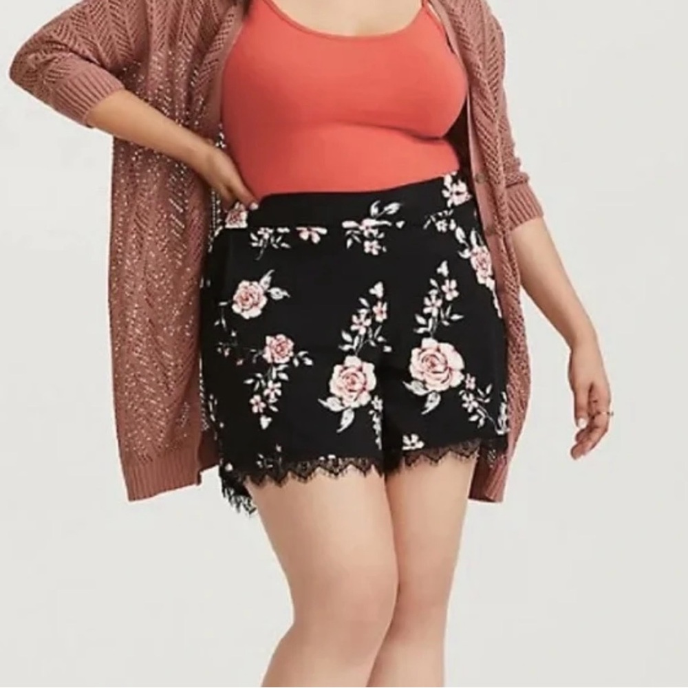 Womens Floral Lace Trim Shorts Black Pink High Waisted Cute Summer Chic